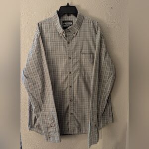 Mountain Khaki Plaid Button Down Men's Long Sleeve, Sz.L